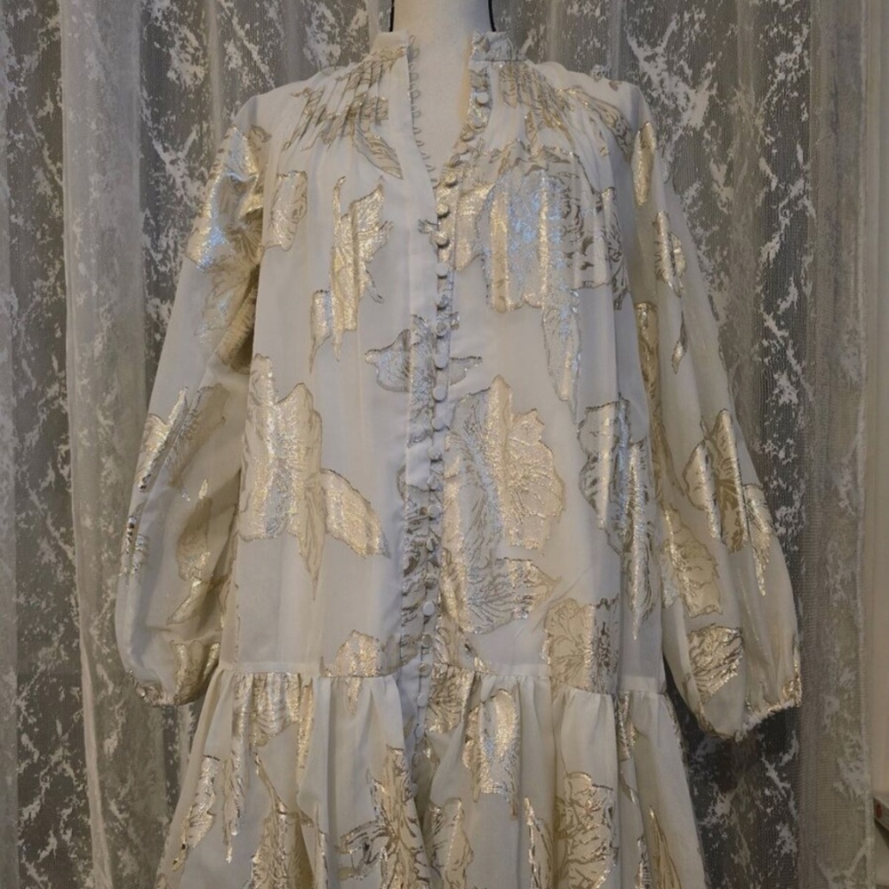 ANTONIO MELANI Cream and Gold Long Sleeve Dress